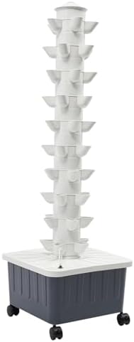 56-Plant Hydroponic Growing System - Indoor &amp Outdoor Garden Planter Kit with Pump &amp Wheels Smart Hydroponic Tower for Vegetables &amp Herbs Space-Saving Vertical Garden White Base