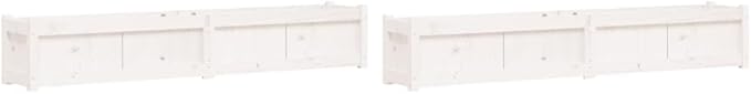 Garden Planter Set of 2 White Solid Pine Wood Large 70.9x70.9x12.2in Rectangular Outdoor Raised Garden Bed for Flowers Herbs Vegetables