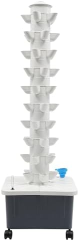 56-Plant Hydroponic Growing System - Indoor &amp Outdoor Garden Planter Kit with Pump &amp Wheels Smart Hydroponic Tower for Vegetables &amp Herbs Space-Saving Vertical Garden White Base