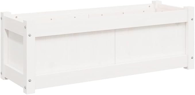White Solid Pine Wood Garden Planter Rectangular Raised Bed for Outdoor Plants 35.4 x 35.4 x 12.2 inches Durable Decorative Inlays