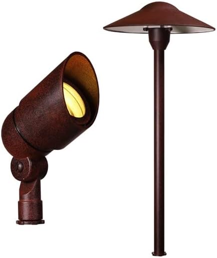 Best Pro Lighting LED DIY 12V Landscape Lighting Kit Mushroom Pathway &amp Spotlight/Uplight in Rust Color Do It Yourself Kit