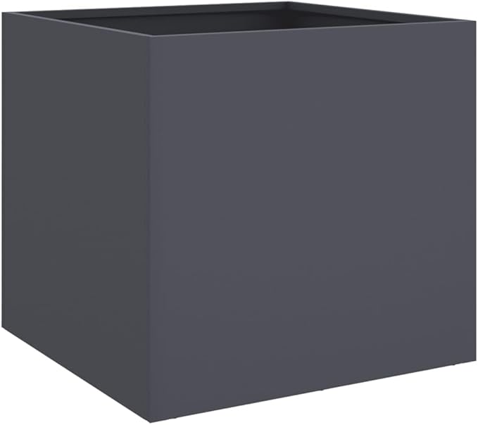 Set of 2 Cold Rolled Steel Square Planter Boxes 15.7 x 16.5 x 15.4 in Matte Anthracite Raised Planter for Patio Balcony Garden and Indoor Spaces