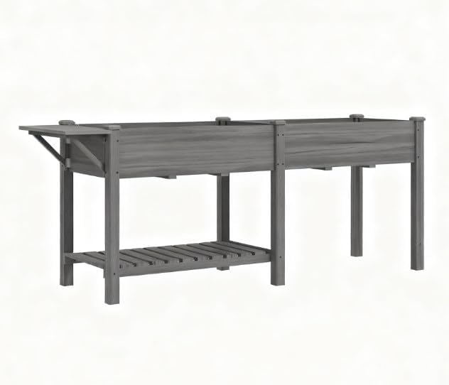 Elevated Garden BedWood Raised GBoxwith Side TableBottom ShelfBed Liners and Drainage Holes