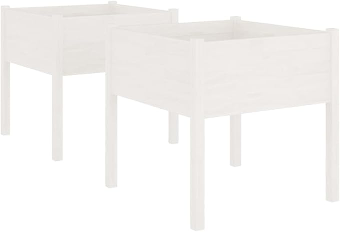 White Solid Pinewood Garden Planter Set 27.6x27.6x27.6 Inch Square Raised Garden Bed for Outdoor Plants Decorative Patio &amp Terrace