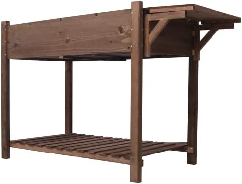 8 Pockets Horticulture Raised Garden Bed Elevated Wood Planter Box Stand with Foldable Side Table and Storage Shelf for Herb/Vegetables/Flowers (Dark Brown)
