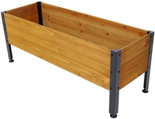 LuckyNote】Wood Rectangular Garden Planter Box Raised Bed OutdoorPlanters for Outdoor PlantsElevated Herbs Vegetables Flowers Great Patio Deck Balcony37x12.75x14.75 InchFir Wood with Metal Legs