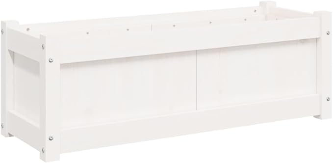 White Solid Pine Wood Garden Planter Set of 2 Large 35.4 Rectangular Outdoor Raised Garden Bed for Flowers Herbs Patio Decor