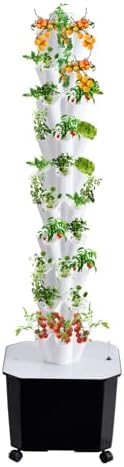 Hydroponic Grow Tower Aeroponic System for Fruits and Vegetables 10 Layers 50 Plant Sites Includes Water Tank Water Pump &amp Timer Indoor/Outdoor Use