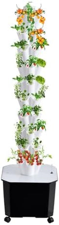 Hydroponic Grow Tower Aeroponic System for Fruits and Vegetables 10 Layers 50 Plant Sites Includes 50L Water Tank Water Pump &amp Timer Indoor/Outdoor Use