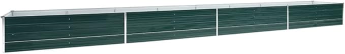 Galvanized Steel Raised Garden Bed Green Metallic Finish 236.2x31.5x17.7 in Outdoor Planter Box for Vegetables Flowers
