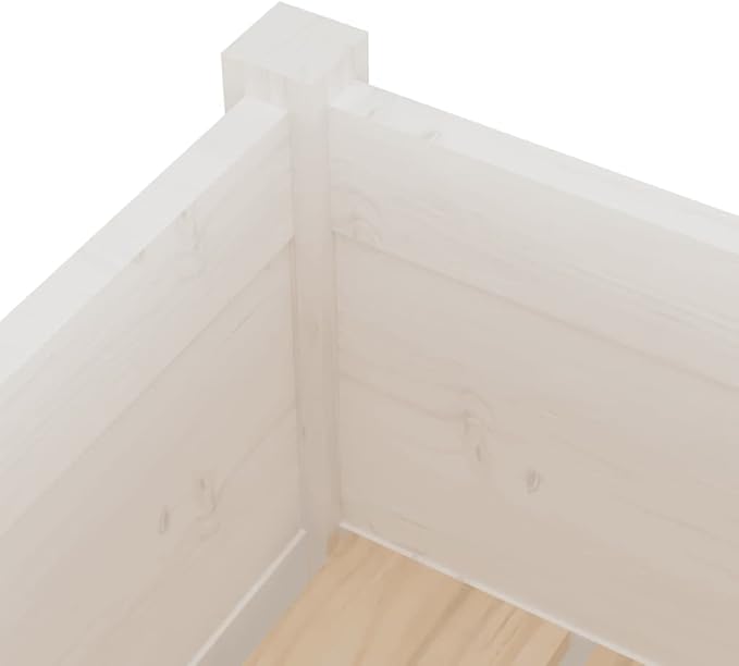 White Solid Pinewood Garden Planter Set 27.6x27.6x27.6 Inch Square Raised Garden Bed for Outdoor Plants Decorative Patio &amp Terrace