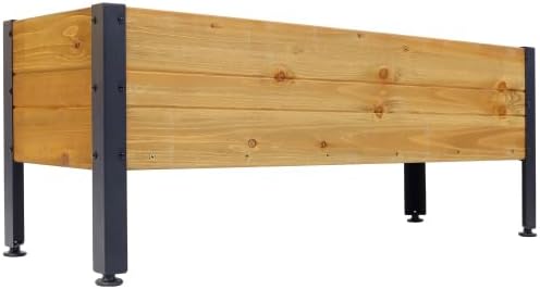 LuckyNote】Wood Rectangular Garden Planter Box Raised Bed OutdoorPlanters for Outdoor PlantsElevated Herbs Vegetables Flowers Great Patio Deck Balcony37x12.75x14.75 InchFir Wood with Metal Legs
