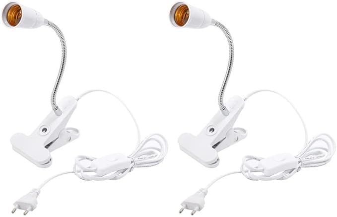 2X 20Cm 360 Degrees Flexible Lamp Holder Clip E27 Base With On Off Switch For Led Grow Light E27 EU Plug - (Color: Orange)