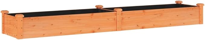 vidaXL Solid Fir Wood Garden Raised Bed with Liner – Rectangular Detailed Woodwork Flower/Herb Planter Box – Ample Planting Space Practical Design for Drainage