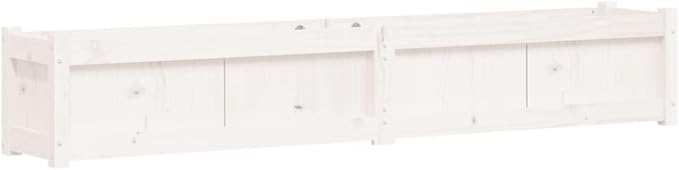 Garden Planter Set of 2 White Solid Pine Wood Large 70.9x70.9x12.2in Rectangular Outdoor Raised Garden Bed for Flowers Herbs Vegetables