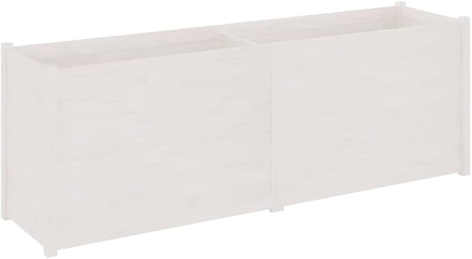 White Solid Pinewood Garden Planter 78.7x19.7x27.6 Inch Rectangular Raised Garden Bed for Outdoor Plants Balcony Patio