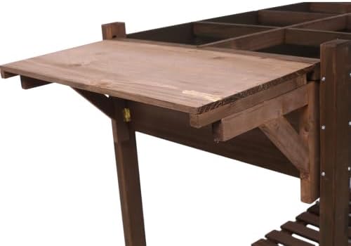 8 Pockets Horticulture Raised Garden Bed Elevated Wood Planter Box Stand with Foldable Side Table and Storage Shelf for Herb/Vegetables/Flowers (Dark Brown)