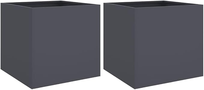 Set of 2 Cold Rolled Steel Square Planter Boxes 15.7 x 16.5 x 15.4 in Matte Anthracite Raised Planter for Patio Balcony Garden and Indoor Spaces