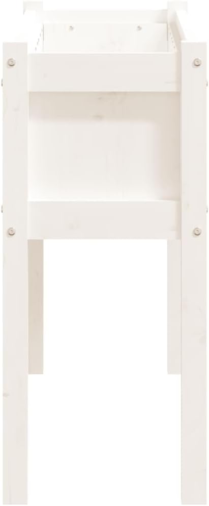 White Solid Pine Wood Garden Planter 43.3 inch Square Raised Garden Bed Outdoor Planter Box for Flowers Herbs Vegetables Durable Finish