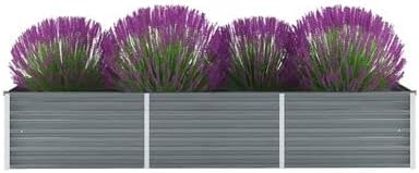Garden BedsPatio Ground Gardening Planter for VegetablesPlanter Box Kit Flower Herbfor Outdoor Patio Deck BalconyGarden Raised Bed Galvanized Steel 94.5x31.5x17.7 Gray
