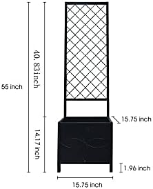Zhongma 15.75 x 15.75 x 55 in Raised Garden Bed with TrellisHeavy Duty Plant Box for Climbing Plants with Drainage Hole Metal Lattice Planter Gardon Box with Inner Fabric Liners.