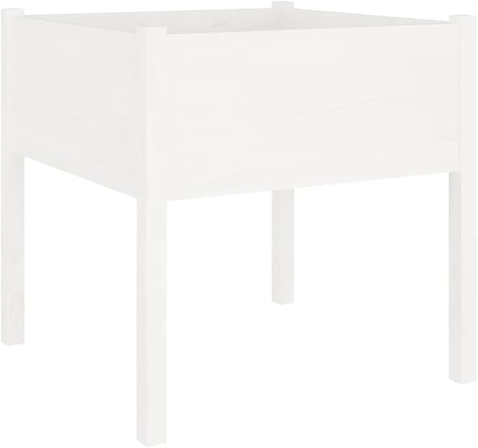 White Solid Pinewood Garden Planter Set 27.6x27.6x27.6 Inch Square Raised Garden Bed for Outdoor Plants Decorative Patio &amp Terrace