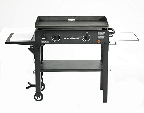 Blackstone 1853 Flat Top Gas Grill 2 Burner Propane Fuelled Rear Grease Management System 28” Outdoor Griddle Station for Camping with Built in Cutting Board and Garbage Holder 28 Inch Black