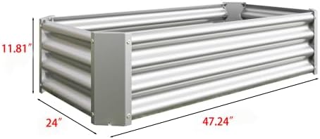 4×2×1ft Metal Raised Garden Bed Rectangle Raised Planter for Flowers Plants Vegetables Herb Silver
