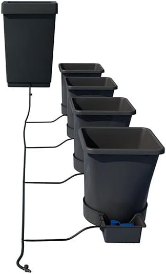 AutoPot 4 Pot XL System with 6.6 Gallon Plastic Pots and 12.4 Gallon Tank - Self-Watering Gravity-Fed Hydroponic System - Indoor Black