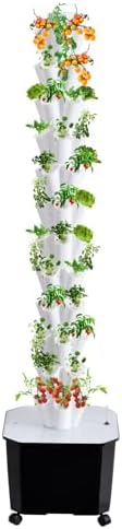 Hydroponic Grow Tower Aeroponic System for Fruits and Vegetables 10 Layers 50 Plant Sites Includes 50L Water Tank Water Pump &amp Timer Indoor/Outdoor Use