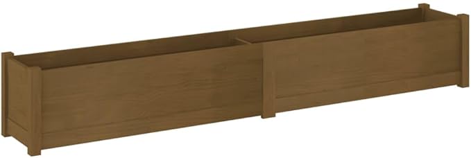Set of 2 Honey Brown Large Pinewood Garden Planters 78.7 x 78.7 x 12.2 in Rustic Wooden Flower Boxes with Weathered Finish Indoor &amp Outdoor Use for Balcony Patio Living Room