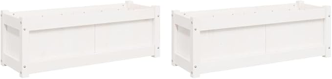 White Solid Pine Wood Garden Planter Set of 2 Large 35.4 Rectangular Outdoor Raised Garden Bed for Flowers Herbs Patio Decor