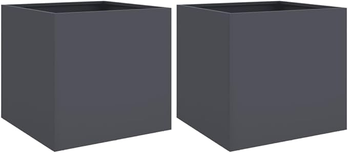 Anthracite Cold-Rolled Steel Planter Set of 2 19.3x18.5x18.1 Inch Rectangular Outdoor Planters for Deck Patio Garden Weather-Resistant Raised Garden Beds