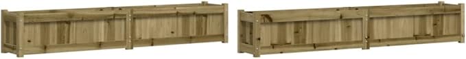 Large Rectangular Impregnated Pine Wood Garden Planter Set of 2 70.9 x 70.9 x 12.2 in Weathered Finish Outdoor Raised Garden Bed for Vegetables Flowers Herbs