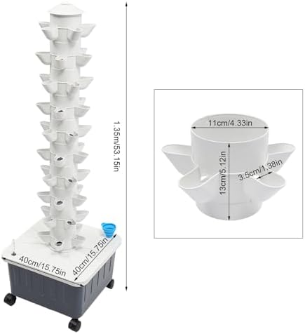 56-Plant Hydroponic Growing System - Indoor &amp Outdoor Garden Planter Kit with Pump &amp Wheels Smart Hydroponic Tower for Vegetables &amp Herbs Space-Saving Vertical Garden White Base