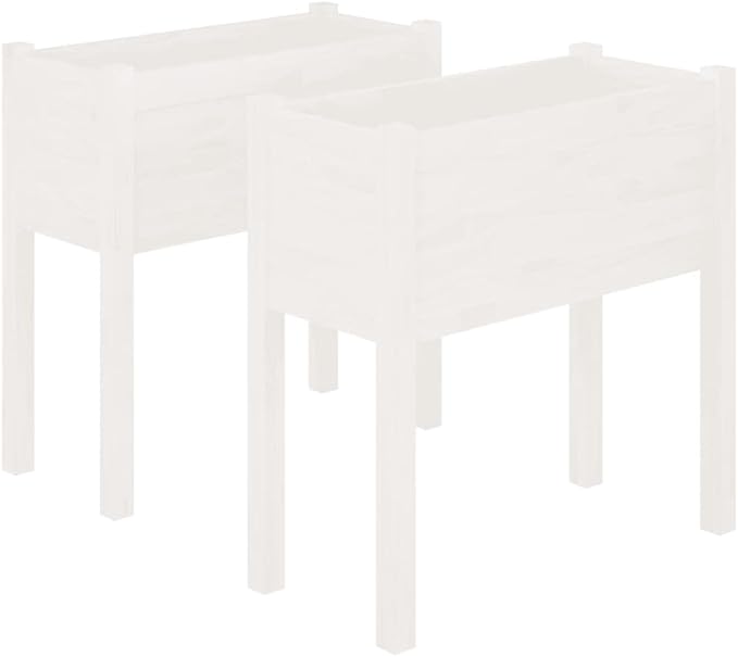 White Solid Pinewood Garden Planter Set 2-Pack 27.6x27.6x27.6 inch Modern Outdoor Rectangular Raised Garden Bed for Patio Terrace Balcony Plants