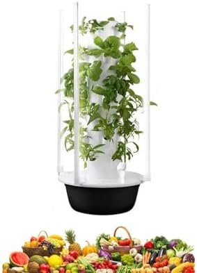 Vertical Aeroponic Tower for Indoor Herb Gardening - LED Grow Light Pump &amp Movable Water Tank Included - Efficient Hydroponic System for Fresh Herbs