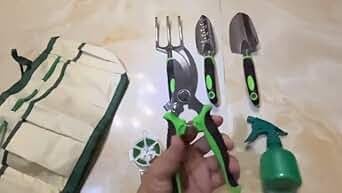 11-Piece Outdoor Gardening Tool Set Suitable for Women Seniors and Left-Handed Users Includes Tree pruners Hand rakes and a Watering can with Green Non-Slip Handles. (Gray)