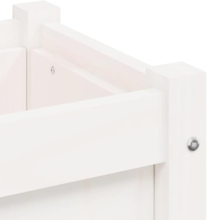 White Solid Pine Wood Garden Planter Rectangular Raised Bed for Outdoor Plants 35.4 x 35.4 x 12.2 inches Durable Decorative Inlays