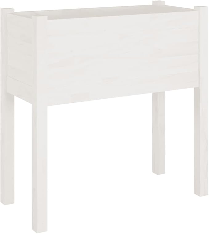 White Raised Garden Planter 2 Pcs Solid Wood Pine 27.6x12.2x27.6 Outdoor Planter Box for Flowers Vegetables and Patio Gardens Durable Weather-Resistant