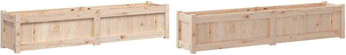 Garden Planter Set of 2 Natural Solid Pine Wood Rustic Finish 59.1 inch Rectangular Raised Garden Bed for Outdoor Plants High Capacity