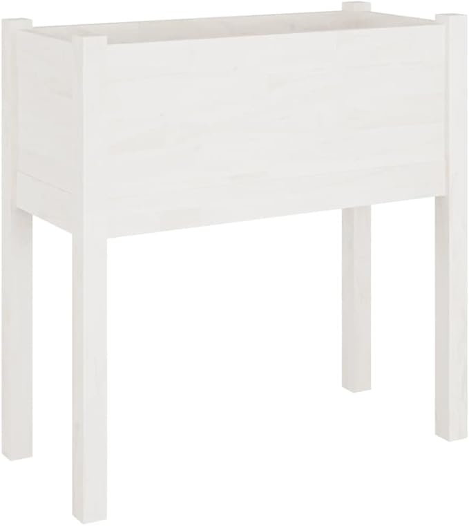 Wooden Garden Planter Box Stand with Legs Outdoor Raised Garden Bed Garden Yard Wood Box for Vegetables Flowers Herbs White 27.6x12.2x27.6 Solid Wood Pine