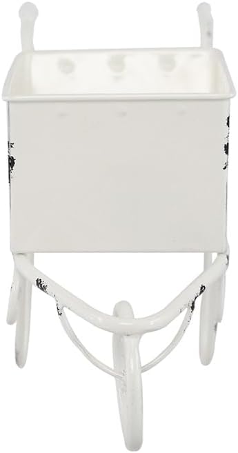 11.5x4x7 White Metal Decorative Disressed Wheelbarrow Planter Tabletop Decor
