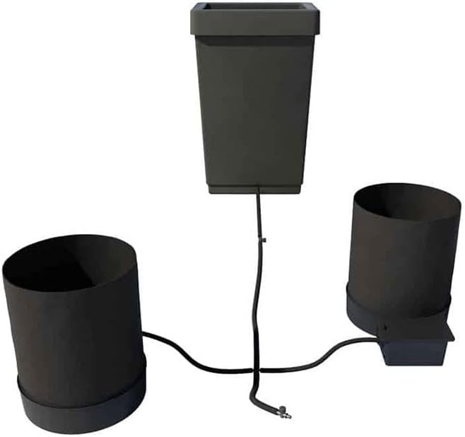 AutoPot 2 Pot GeoPot System with 3 Gallon Fabric Pots - Indoor Self-Watering Gravity-Fed Hydroponic Systems (2Pot with 12.4 gal Tank) Black