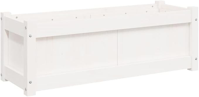 White Solid Pine Wood Garden Planter Set of 2 Large 35.4 Rectangular Outdoor Raised Garden Bed for Flowers Herbs Patio Decor