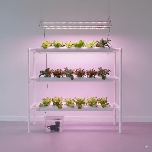 Hydroponic Grow Kit - Wall-Mounted System with 36 Plant Sites Food-Grade PVC-U Pipes Water Pump Timer Nest Basket &amp Sponge for Leafy Vegetables