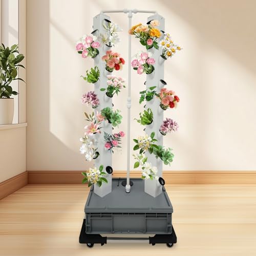 56-Plant Hydroponic Growing System Vertical Garden Planter Kit with Intelligent Water Pump &amp Timer Indoor/Outdoor Hydroponics for Gardening Enthusiasts (White)
