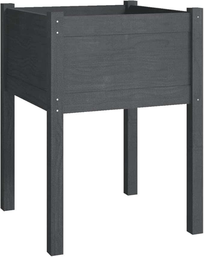 Grey Solid Pinewood Square Planter 19.7x19.7x27.6 inch Outdoor Raised Garden Bed Durable Wooden Planter Box for Patio Balcony Terrace