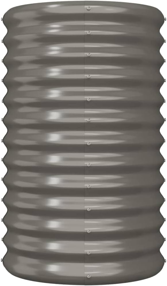 Cylindrical Metal Garden Planter 15.7x15.7x26.8 in Grey Powder-Coated Steel Raised Planter Box for Outdoor Patio Balcony Flower Bed Vegetables