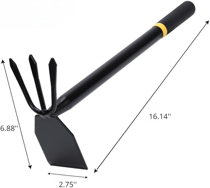 Garden Tool Set 4 PCS Heavy Duty Carbon Steel Gardening Tool Set with Non-Slip Rubber Grip Rake Shovel Outdoor Hand Tools Set Beach Combing Tool Kit Unisex Gifts for Seniors (Dual-Purpose Hoe)